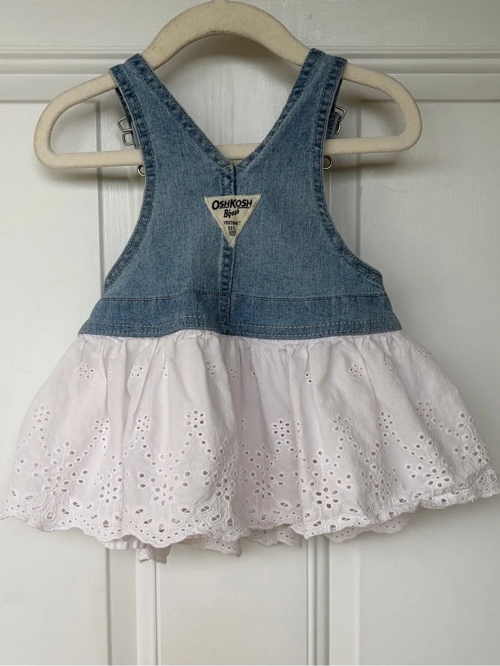 •OshKosh B’gosh• Denim & Eyelet Jumper Dress - Size 9 Months